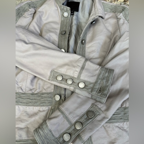 Joie sz MD soft lamb leather taupe jacket w detailing brushed silver buttons - Picture 5 of 16